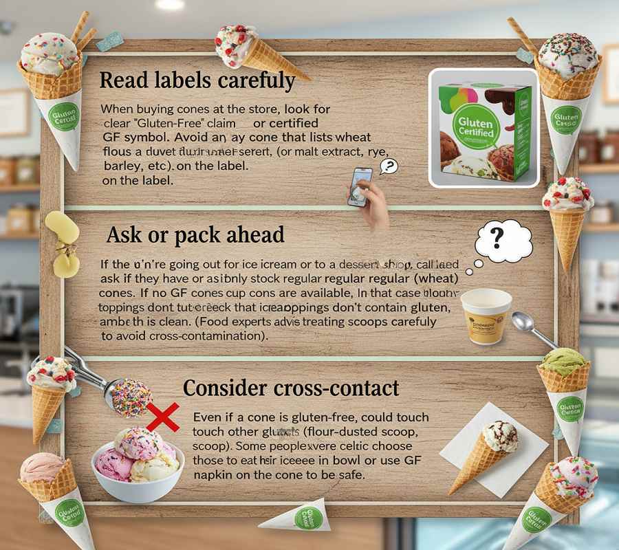 Gluten-Free Cake Cone Alternatives If you have celiac disease or gluten sensitivity, don’t despair – there are now specialty gluten-free cake cones on the market. These substitutes use alternative flours (and strict manufacturing) to keep them gluten-free.  Aside from brand names, the key is always to check the label. Only trust cones marked “gluten-free” or bearing a certified gluten-free logo. As a medical advice site points out, the safest way to know if a packaged food is gluten-free is to look for the “certified gluten-free” label, which by law means the product has been tested below 20 ppm gluten. If you see that label on a box of cake cones, it’s designed to be safe for celiacs. In contrast, if you see wheat, barley, rye, malt or similar on the ingredients list, it’s not gluten-free. Popular gluten-free cake cone brands include: Joy Cone (Gluten-Free Cake Cups): A long-time cone maker, Joy now offers a gluten-free version of its cake cups made with tapioca starch, rice flour, and corn starch. These are sold in boxes (often 12 or 24 per box) and are certified GF. Are Cake Cones Gluten-Free