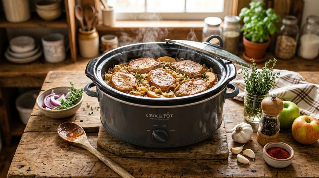 recipe for pork chops and sauerkraut in slow cooker